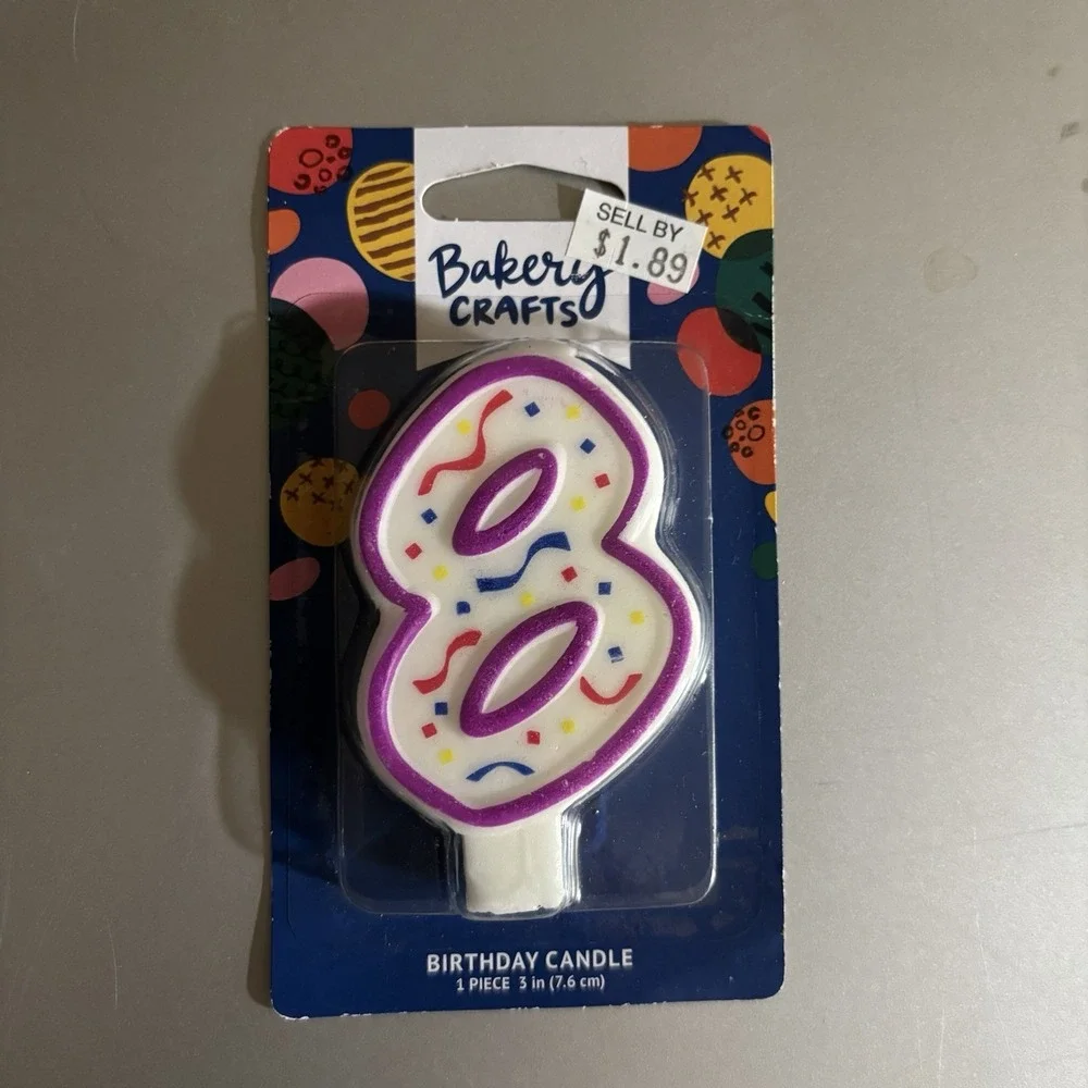 Bakery Crafts Number 8 Eight Birthday Candle Purple Confetti NEW 2015